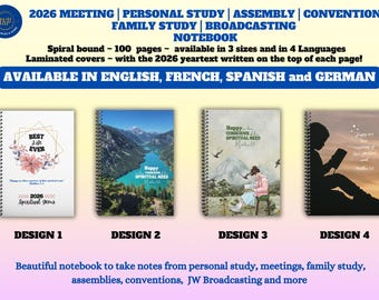 JW 2026 yeartext spiritual gems notebook for Personal study gems | Available in 3 sizes and 4 Languages ~ Laminated Covers ~ 100 Pages