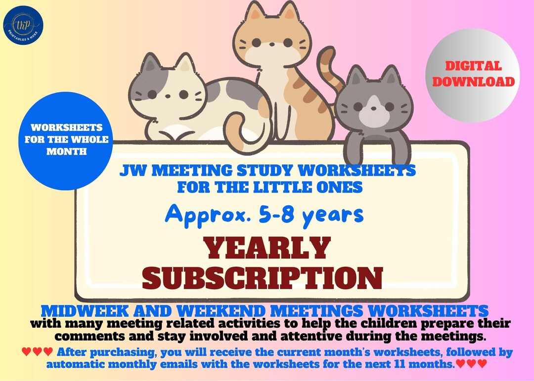 JW Meeting Worksheets for Kids 5–8 | YEARLY SUBSCRIPTION*** 12 Months ...