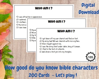 Who am I ***  JW Bible Characters Games | 200 Flash Cards | Bible Trivia | Game Night | Fun for Family |JW Printable ** Instant download