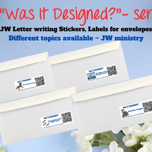 Cartas de los testigos de Jehová ~ Pegatinas, etiquetas con enlace al vídeo o artículo "¿Fue diseñado?" Serie - 6 temas diferentes disponibles ~ Ministerio de los testigos de Jehová