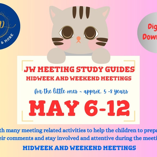 JW weekly meeting pre-study worksheets for the little ones ~ Week of June 6-12 2024  (approx. 5-8 year old) *** Instant download