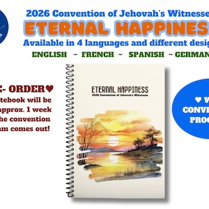 Pre-order *** JW 2026 Convention Eternal Happiness ~ Spiral Notebook with convention's program ~ Laminated covers ~ JW convention gifts