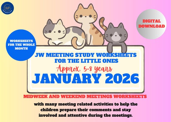 JW Kids Worksheets for Weekly Meetings | For January 2026 | Ages 5–8 | Midweek & Weekend Meetings | Instant Download PDF