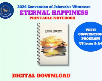 JW 2026 Convention “Eternal Happiness”  Printable Notebook with lined pages ~ US letter and A4  *** Digital Download ****