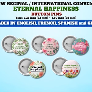 2026 JW International Convention Button Pins: Eternal Happiness, Floral Designs (1.25", 1.50")