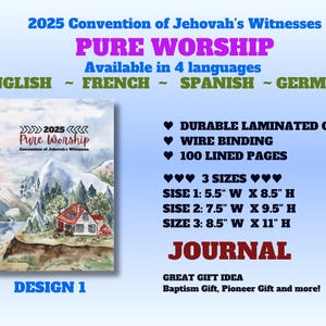 Culte pur de la Convention de 2025 ~ Cahier à spirales personnalisé pour les Témoins de Jéhovah ~ Journal de la Convention de 2025 ~ Couvertures plastifiées ~ Cadeaux JW