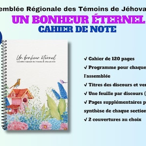 Assemblée Régionale des Témoins de Jéhovah 2026 – Un bonheur éternel Cahier de notes avec couvertures laminées | 3 tailles disponibles