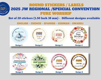 2025年 JW 大会ステッカー、純粋な崇拝、1.5インチ、20枚セット