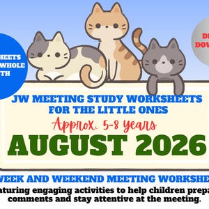JW Kids Meeting Worksheets Ages 5–8 | AUGUST 2026 | Midweek & Weekend Meeting Preparation | Printable PDF | Instant Download