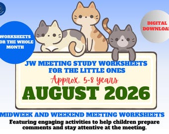 JW Kids Meeting Worksheets Ages 5–8 | AUGUST 2026 | Midweek & Weekend Meeting Preparation | Printable PDF | Instant Download