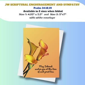 Tarjeta de aliento y condolencias bíblicas de los Testigos de Jehová con sobre ~ Salmo 34:18,19 ~ Disponible en 2 tamaños