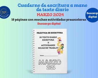 Hojas de escritura y actividades ~ Texto del día - MARZO 2024  - para niños *****  descarga digital. DIGITAL DOWNLOAD