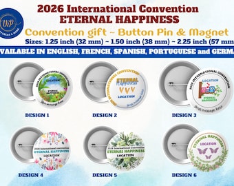 JW 2026 International Convention "Eternal Happiness" ~ Button Pin or Magnet ~ Available in different languages and sizes ~ JW gifts