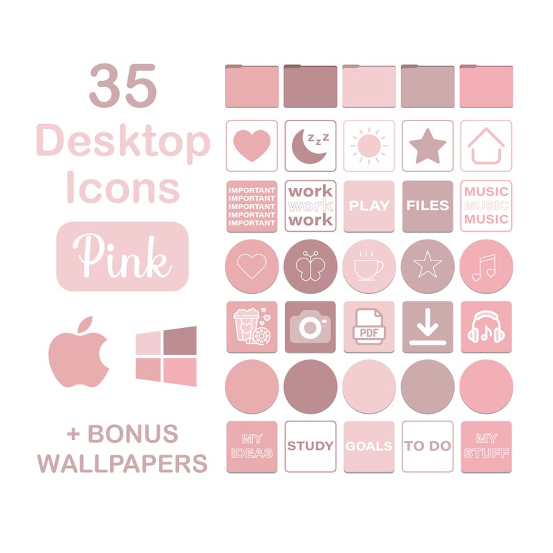 Pink Desktop Icons 35 Aesthetic Desktop Folders for Mac and Etsy