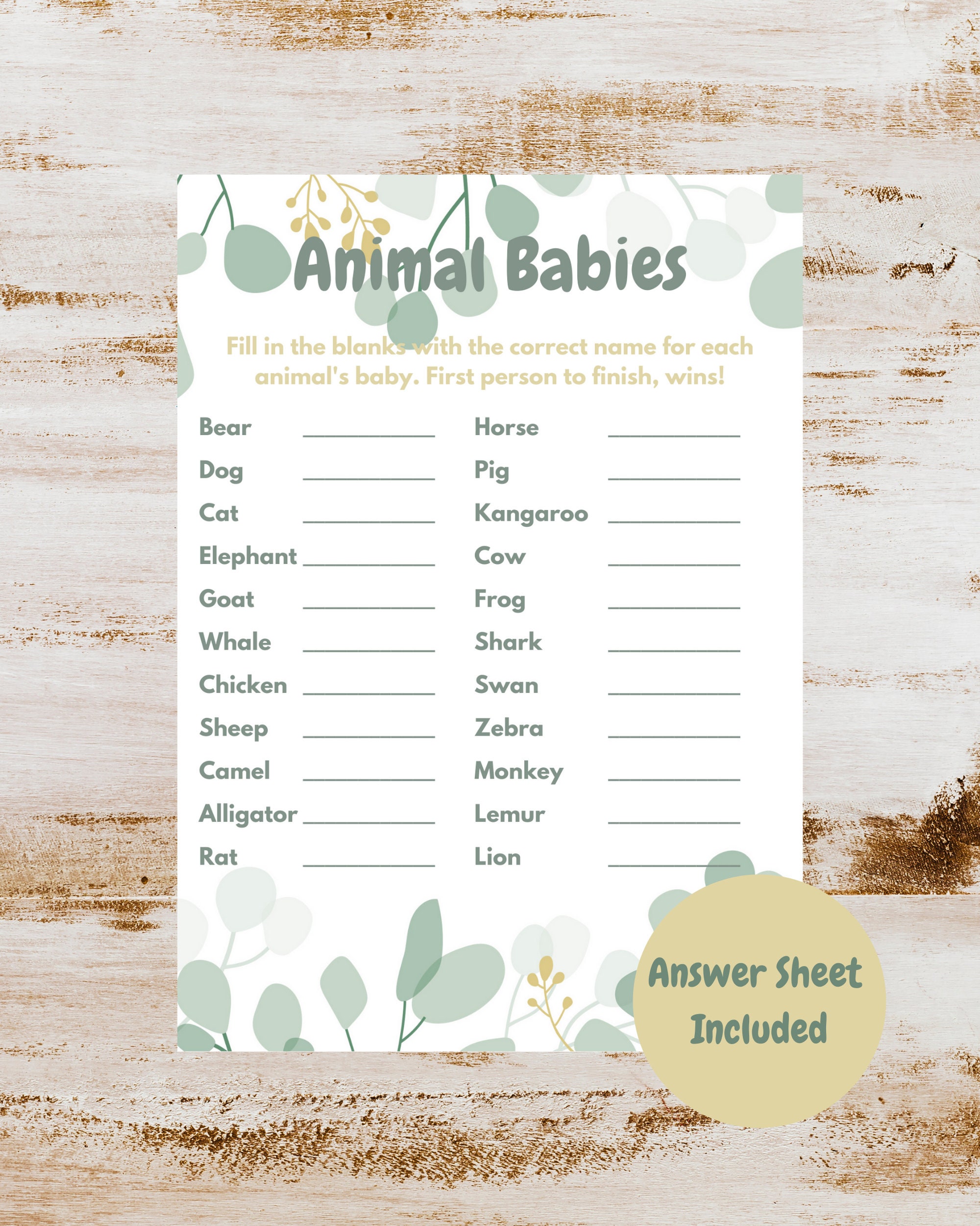 Baby Animals Guessing Baby Shower Game Guess the Animal Etsy