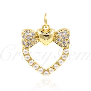 18K Gold Filled Bow Pendant,Heart Pendant, Micropaved Zircon Heart Necklace,DIY Jewelry Making Supply 17x19x3.6mm