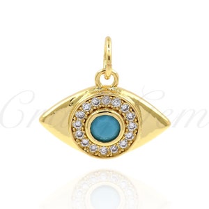 Turquoise evil eye necklace, gold evil eye pendant necklace,Lucky Eye Pendant,DIY Jewelry 15x11mm