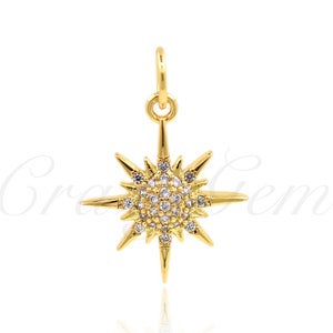 Fine North Star Necklace, Starburst Charm Pendant, Star Necklace Charm, DIY Jewelry Supplies,13x15x2.9mm