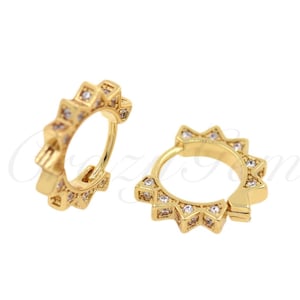 CZ Micro Setting Rhinestone Sun Earrings, Celestial Jewelry for DIY Earring Stud Making, 13x2.5mm