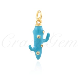 18K Filled Gold Diamond Enamel Coral Pendant, Coral Charm, Ocean Charm, Statement Jewellery, 17x9mm