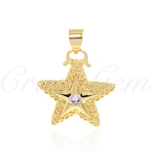 Brass Gold Plated Diamond Star Pendant, Celestial Jewelry for DIY Jewelry Making Supplies, 20x18mm