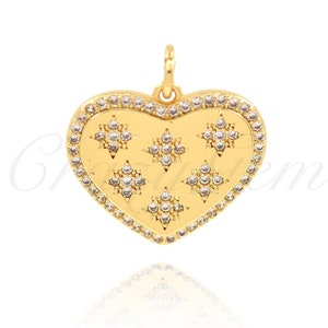18K Filled Gold Set Diamond Heart North Star Pendant, Heart Charm, North Star Charm for DIY Jewelry Designs, 18x16.5mm