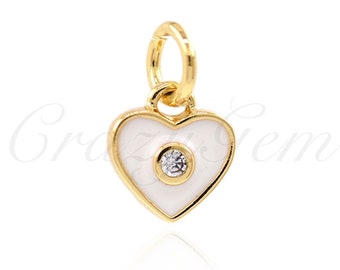 18K Filled Gold Diamond Enamel Heart Pendant, Enamel Charm, Heart Charm, Love Charm, 7x8mm