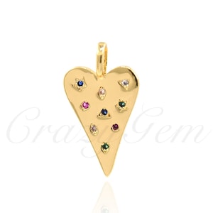 Gold Plated Colored Zircon Heart Pendant, Heart Charm, High Jewelry, 13x23.5mm