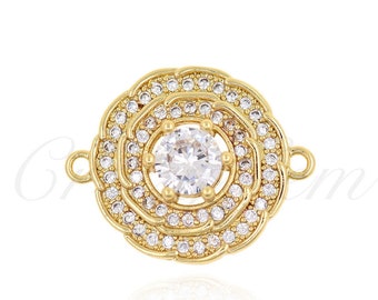 CZ Inlaid Rhinestone Flower Connector, Flower Charm, Garden Jewelry, Geometric Jewelry, 18mm