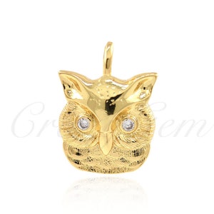 18K Gold Plated Owl Pendant with Diamonds, Animal Jewelry for DIY Jewelry Making, 26x29mm