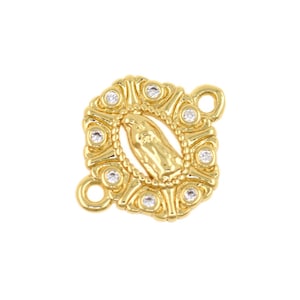 Virgin Mary Connector Charm 18K Gold Filled Religious Jewelry Link For Rosary Bracelet 13.2x16.2mm