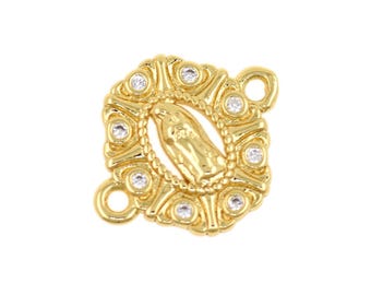 Virgin Mary Connector Charm 18K Gold Filled Religious Jewelry Link For Rosary Bracelet 13.2x16.2mm