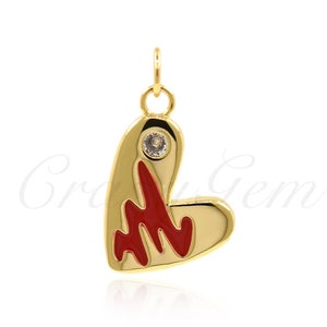 18k Gold Filled Enamel Heart Jewelry,CZ Micro Pave Heart Charm Earrings Necklace ,DIY Jewelry Accessories  14x19x2.4mm