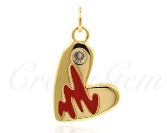 18k Gold Filled Enamel Heart Jewelry,CZ Micro Pave Heart Charm Earrings Necklace ,DIY Jewelry Accessories  14x19x2.4mm