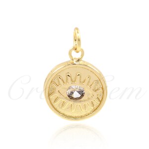 Round Evil Eye Necklace Charms,CZ Pave Simple Eye Pendant for Jewelry Making 12.5mm