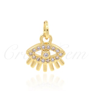 18k Gold Filled Mini Evil Eye Pendant,Simple Eye Charms for DIY Jewelry Making Findings 11x10mm