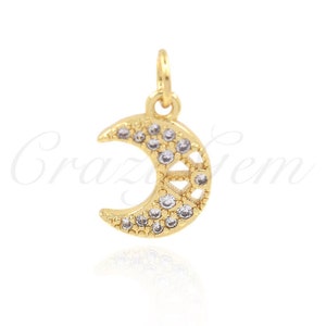 18K Gold Filled Zircon Moon Pendant, Moon Charm, Celestial Jewelry, Fine Jewelry, 14x10mm