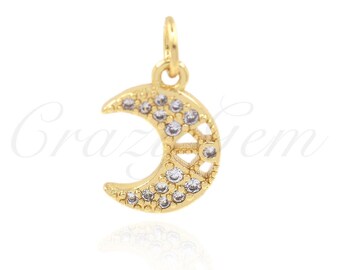 18K Gold Filled Zircon Moon Pendant, Moon Charm, Celestial Jewelry, Fine Jewelry, 14x10mm