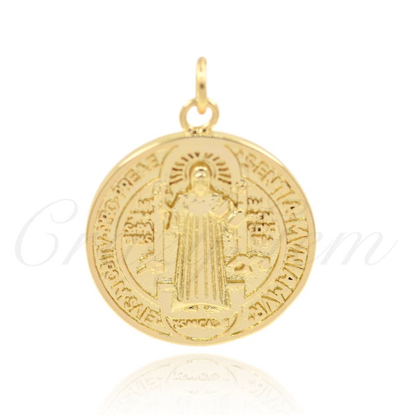 18K Gold Filled Saint Benedict Charm,Original Religious Necklace Pendant 20mm