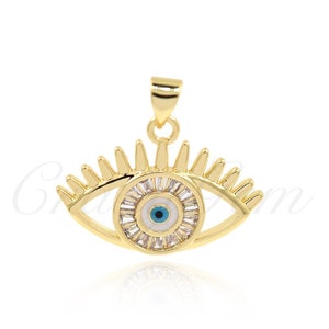 18k Gold Filled Personalized Evil Eye Charms,Enamel Blue Eye Necklace Pendant 23x16mm