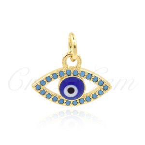Dainty Gold Filled Evil Eye Pendant,Turquoise Eye Necklace Charms,DIY Accessories 13x9.5mm