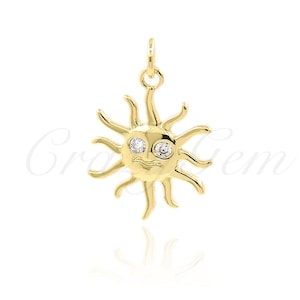 18K Filled Gold Diamond Sun Pendant, Celestial Jewelry for DIY Jewelry Making Supplies, 14x17.5mm