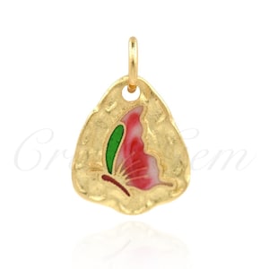 18K Gold Plated Enamel Butterfly Pendant, Insect Charm, Insect Jewelry, Birthday Gift, 11x13mm