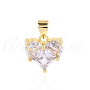 Delicate Gold Plated Zircon Heart Pendant, Heart Charm, DIY Jewelry Making Supplies, 12x12mm