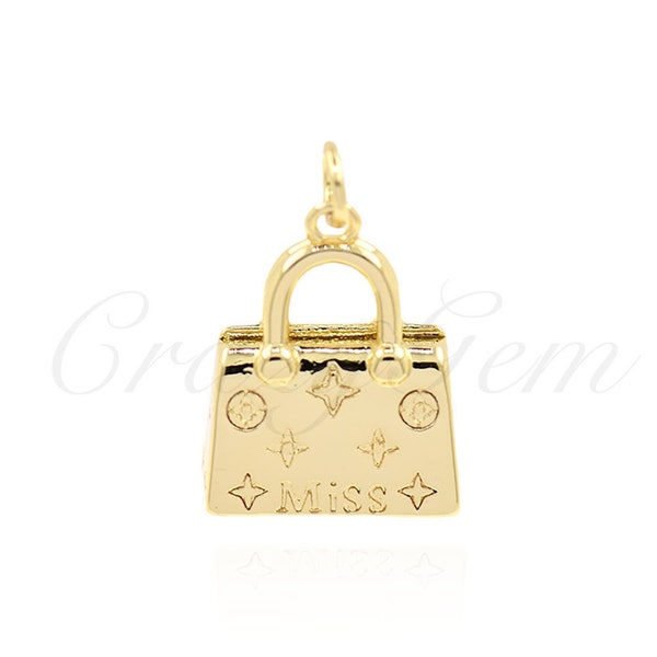 Simple Gold Plated Brass Handbag Pendant, Handbag Charm, Star Charm, Fashion Jewelry, 18x15x7.5mm