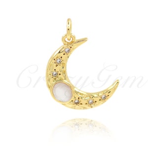 18K Gold Filled Zircon Moon Star Pendant, Moon Charm, Star Charm, Celestial Jewelry, 19x14.5mm