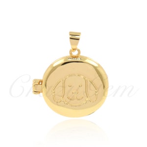 18k Gold Filled Round Pet Photo Locket Charm,Dog Animal Locket Pendant,DIY Handmade Supplies 20x23mm