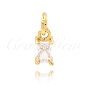 18K Filled Gold Set Rectangular Zircon Necklace Pendant, Geometric Jewelry for DIY Jewelry Making Supplies, 8.5x4mm