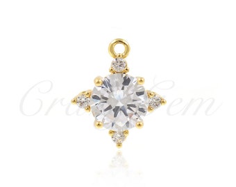 18k Gold Filled North Star Necklace Pendant,CZ Pave Celestial Charms,DIY Jewelry Findings 13x15mm