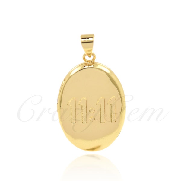 18k Gold Filled Photo Locket Charm,Oval Shape Simple Locket Necklace Pendant for Jewelry Making 28x18x5mm